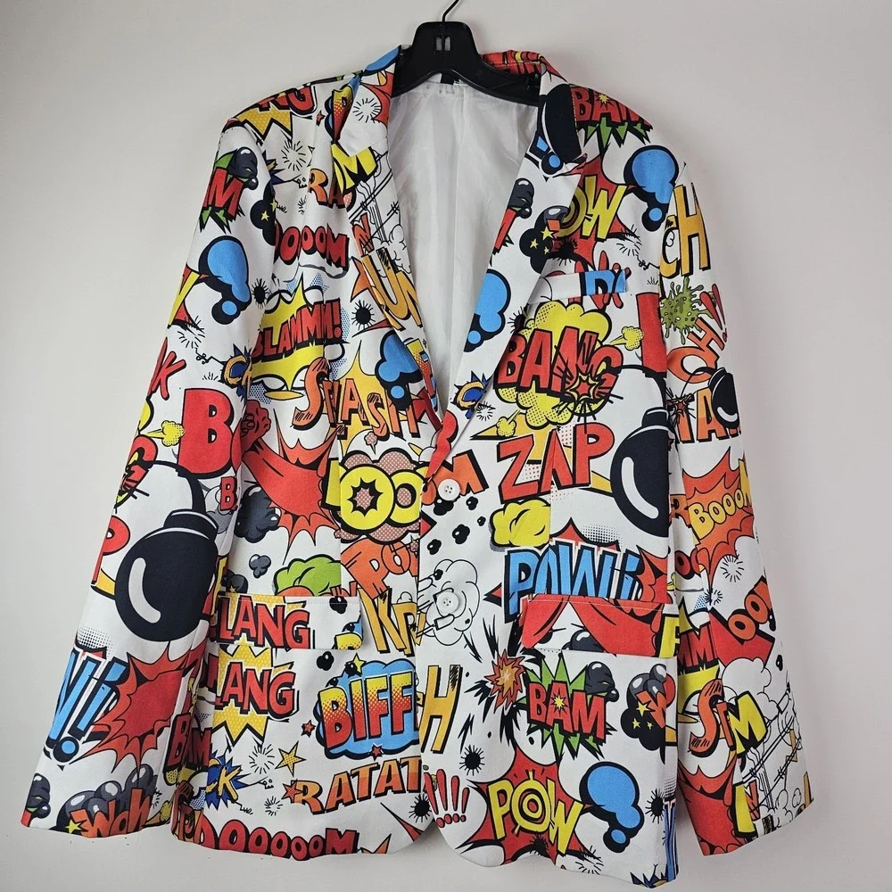 Comic Book Strip Suit Jacket Spirt Halloween Costume POW Zap Bang Boom 38 Medium
